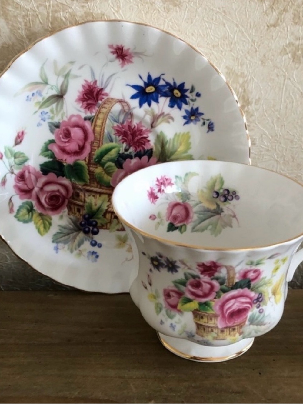 Vintage Royal Albert Pink Rose and Blue Floral Tea Cup & Saucer